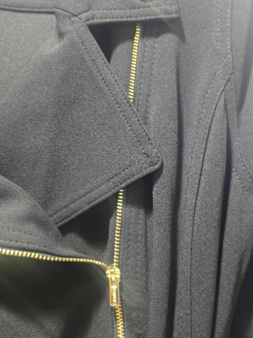 Calvin Klein Women's 14 Black Moto Trench Coat Dress Gold Zip Belted NWT - Picture 5 of 7